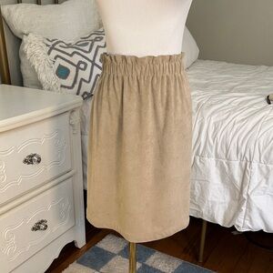 LOFT Neutral Tan Faux Suede Elastic-Waist Midi Boho Minimalist Skirt Size M